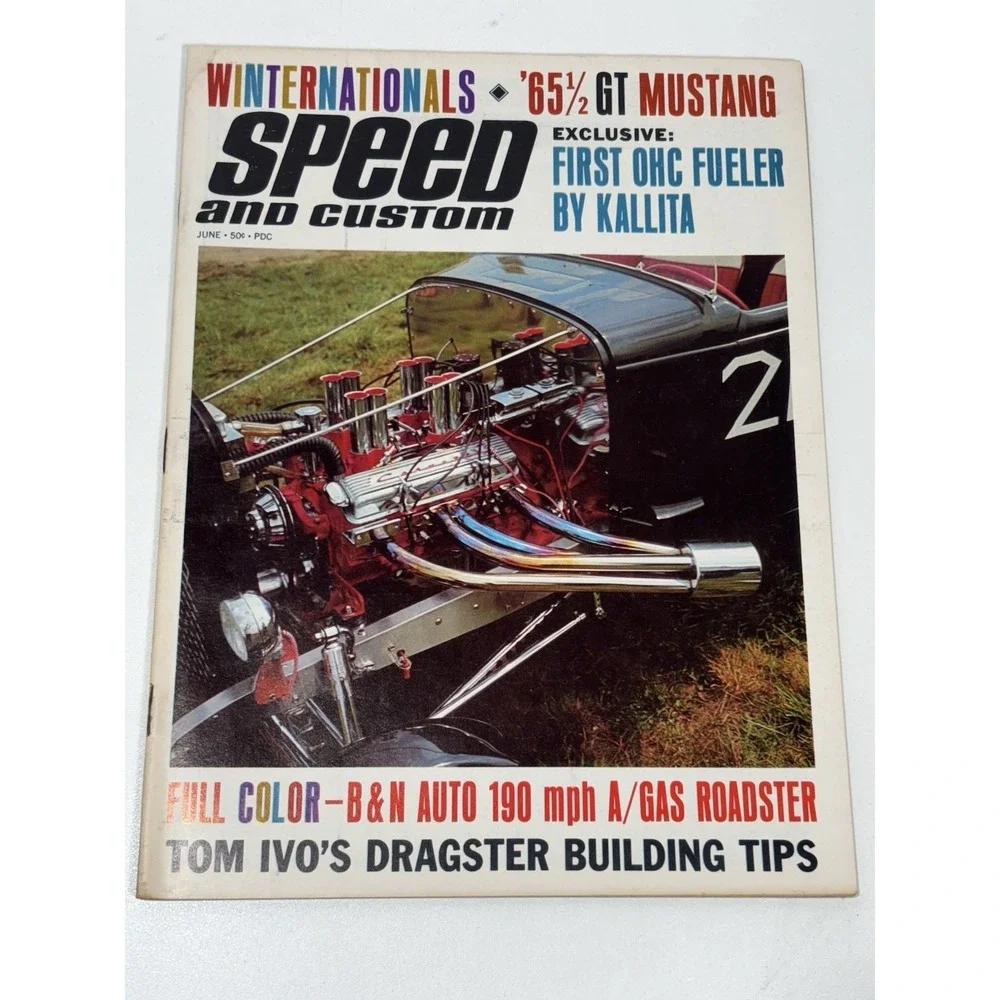 SPEED and CUSTOM Magazine JUNE 1965 GT Mustang Tom Ivo's Dragster Building Trip